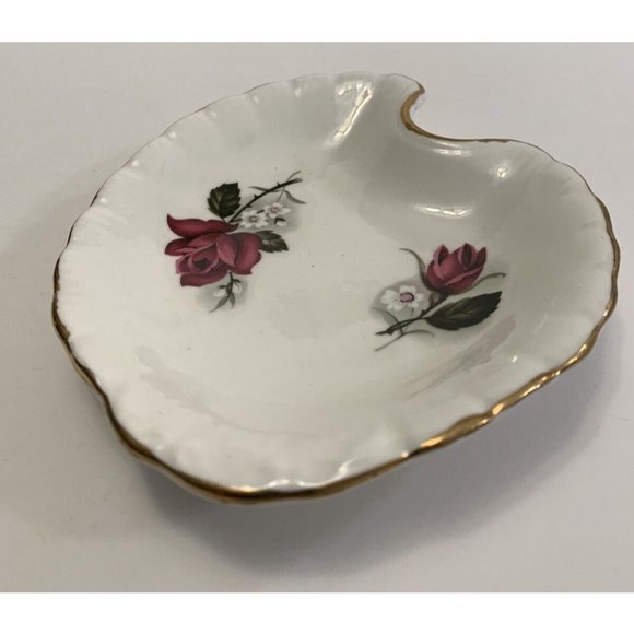 Royal Dover China Bone China England Vintage Trinket Dish Two Roses Gold Trim - Picture 3 of 10